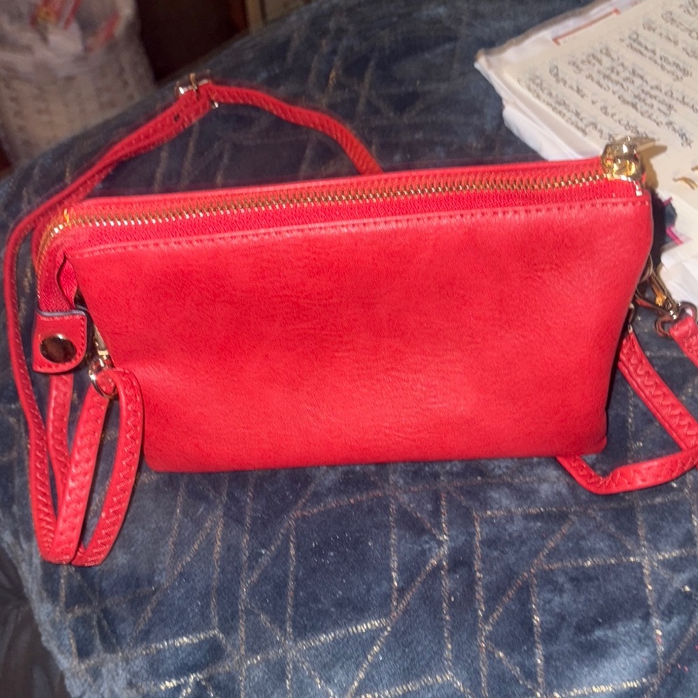 Vibrant Red Structured Crossbody Bag With Metalli… - image 2